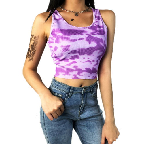 Camis Tank Womens Camouflage Crop Tops Sling Button Up Casual Sleeveless Print Vest T-Shirt 